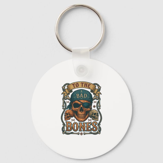Bad Bones Pirate Skull Bandanna Rope Crossbones Key Ring (Front)
