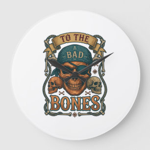 Bad Bones Pirate Skull Bandanna Rope Crossbones Large Clock