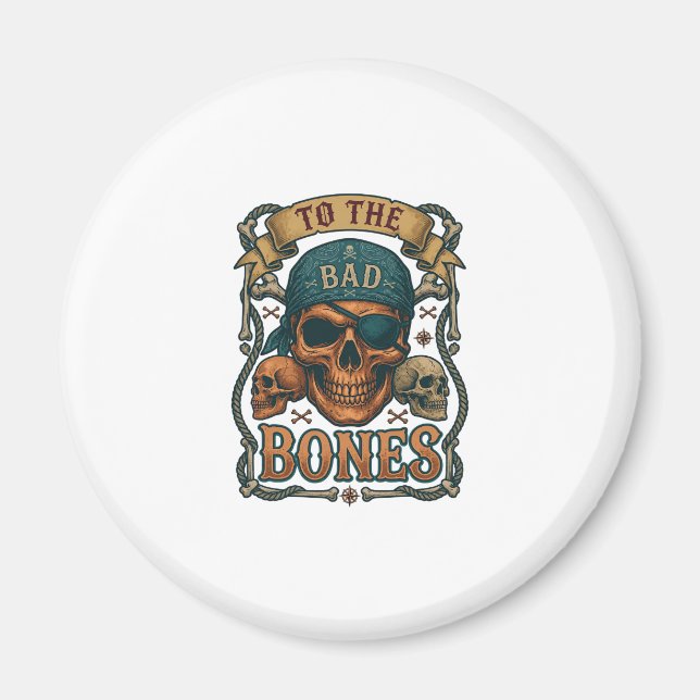 Bad Bones Pirate Skull Bandanna Rope Crossbones Magnet (Front)