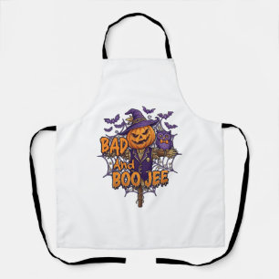 Bad Boo Jee Pumpkin Scarecrow Purple Owl Bats Apron