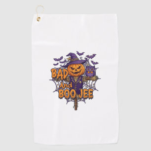 Bad Boo Jee Pumpkin Scarecrow Purple Owl Bats Golf Towel