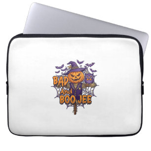 Bad Boo Jee Pumpkin Scarecrow Purple Owl Bats Laptop Sleeve