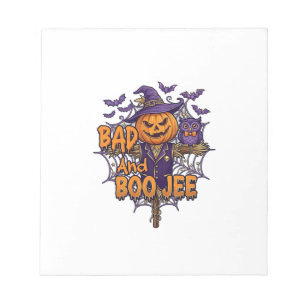Bad Boo Jee Pumpkin Scarecrow Purple Owl Bats Notepad