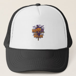 Bad Boo Jee Pumpkin Scarecrow Purple Owl Bats Trucker Hat