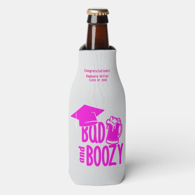 Bad & Boozy Graduation Bottle Cooler - Custom (Bottle Front)
