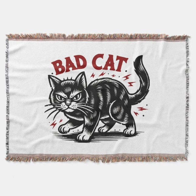 Bad Cat Throw Blanket (Front)