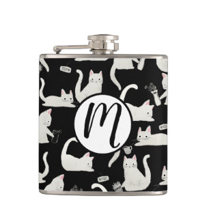 Bad Cats Knocking Stuff Over, White Cats on Black Hip Flask