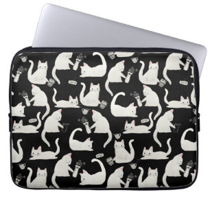 Bad Cats Knocking Stuff Over, White Cats on Black Laptop Sleeve