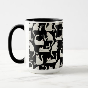 Bad Cats Knocking Stuff Over, White Cats on Black Mug
