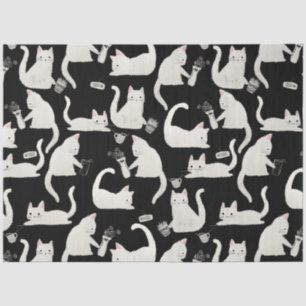 Bad Cats Knocking Stuff Over, White Cats on Black Tissue Paper