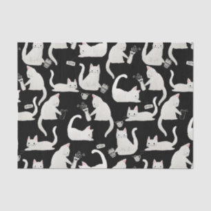 Bad Cats Knocking Stuff Over, White Cats on Black Tissue Paper