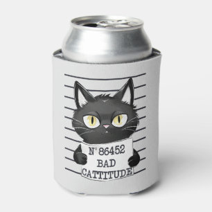 Bad Cattitude – Black Cat Mugshot Can Cooler