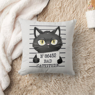 Bad Cattitude – Black Cat Mugshot Cushion
