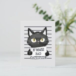 Bad Cattitude – Black Cat Mugshot Postcard