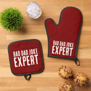 Bad Dad Joke Expert BOLD TYPOGRAPHY Oven Mitt & Pot Holder Set