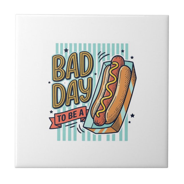Bad Day Hot Dog Retro Vector Shirt Design_1 Tile (Front)