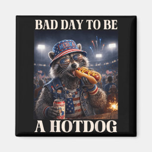 Bad Day to Be A Hot Dog Patriotic Racoon Eating Magnet
