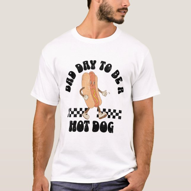 Bad Day To Be A Hot Dog Retro Chequered T-Shirt (Front)