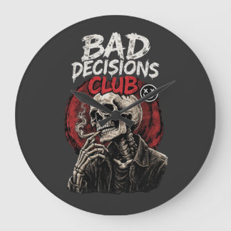 Bad Decisions Club Skeleton in Leather Jacket  Large Clock