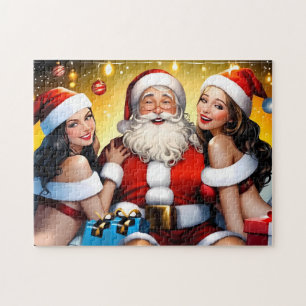 Bad Dirty Santa Delivers Gifts by a Warm Fireplace Jigsaw Puzzle