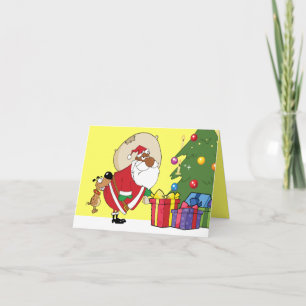 Bad Dog Bites Black Santa on the Butt Holiday Card