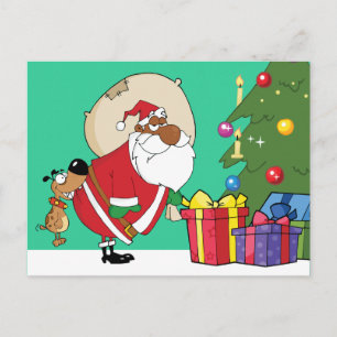 Bad Dog Bites Black Santa on the Butt Holiday Postcard