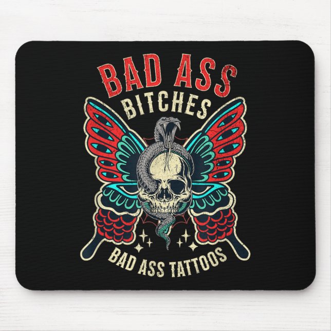 Bad Es Tattooed Women Empowered Retro Tattoo Flash Mouse Pad (Front)