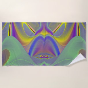 Bad Face , Abstract 3D Rainbow Art Beach Towel
