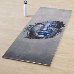 Bad Girl face rustic grey blue Yoga Mat