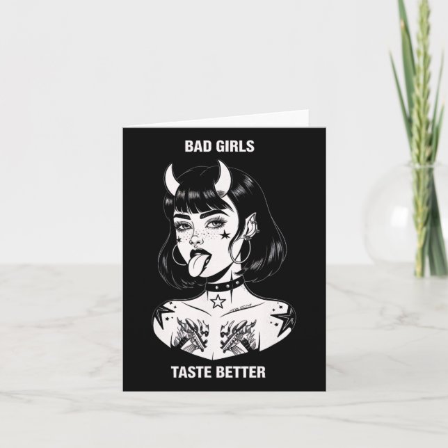 Bad Girls Taste Better Tattoo Devil Halloween Men  Card (Front)