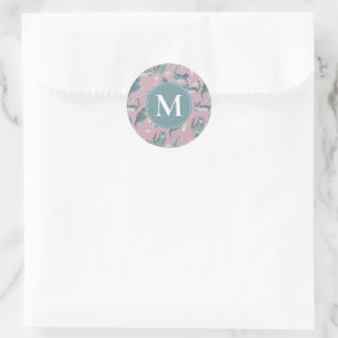Bad Grey Tabby Cats Knocking Stuff Over & Monogram Classic Round Sticker