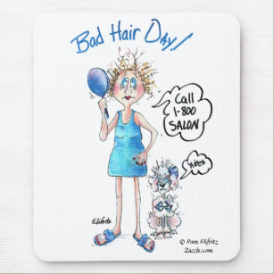 Bad Hair Day, blue dress, distressed expression Mouse Pad
