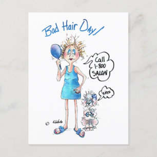 Bad Hair Day, blue dress, distressed expression  Postcard
