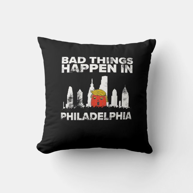 Bad Happen Philadelphia Halloween Spooky Trumpkin Cushion (Front)