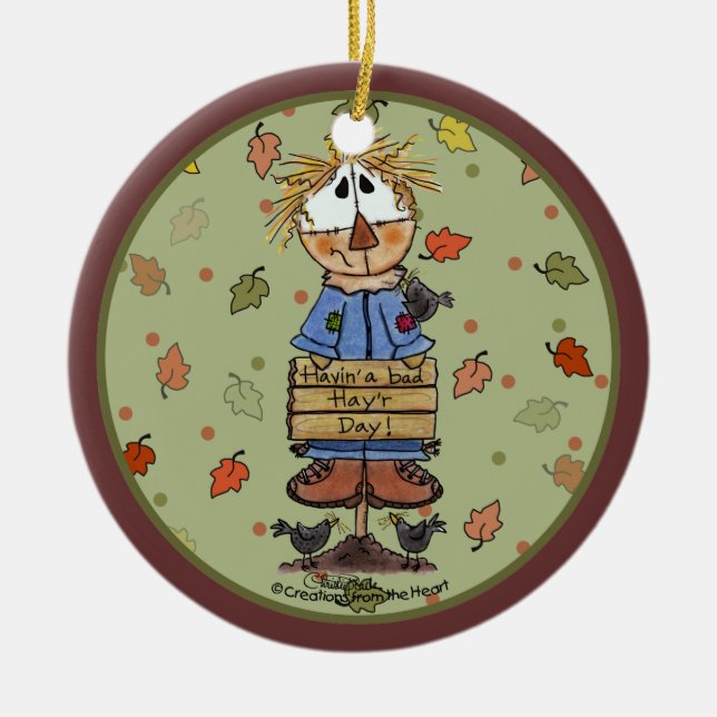 Bad Hay'r Day Scarecrow Ceramic Tree Decoration (Front)