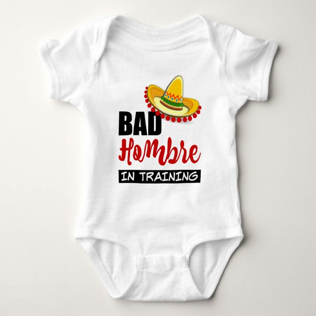 Bad Hombre In Training Colourful Sombrero Baby Bodysuit (Front)
