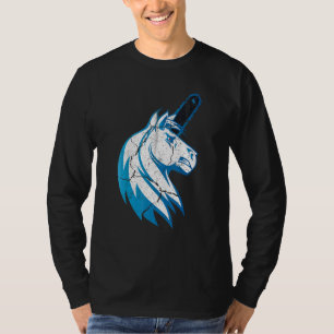 Bad Horse Unicorn With Chainsaw And Blue Flames T-Shirt