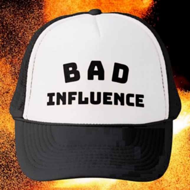 BAD Influence Black Typography Trucker Hat (Creator Uploaded)