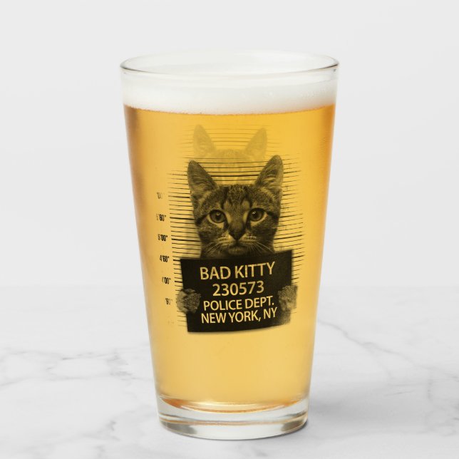 Bad Kitty Cat Police Arrest Photo Funny Beer  Glass (Front Filled)