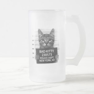 Bad Kitty Cat Police Arrest Photo Funny  Frosted Glass Beer Mug
