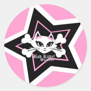 Bad Kitty Little Pink Stickerz Classic Round Sticker