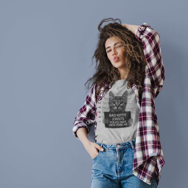 Bad Kitty NYPD Police Arrest Photo Funny Gift T-Shirt (Creator Uploaded)