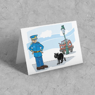 Bad Luck Black Cat Policeman and Accident Card
