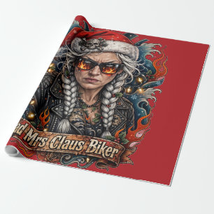 Bad Mrs Claus Biker, Biker Grandma Christmas Gift Wrapping Paper