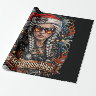 Bad Mrs Claus Biker, Biker Grandma Christmas Gift Wrapping Paper