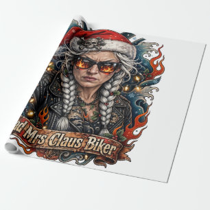 Bad Mrs Claus Biker, Biker Grandma Christmas Gift Wrapping Paper