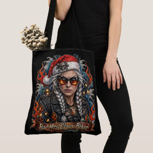 Bad Mrs Claus Biker,Biker Wife Badass Tote Bag