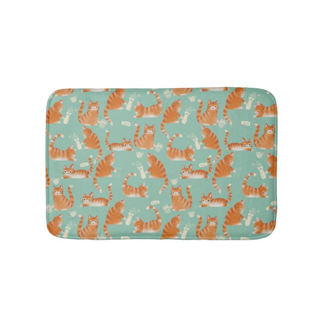 Bad Orange Tabby Cats Knocking Stuff Over Pattern Bath Mat (Front)