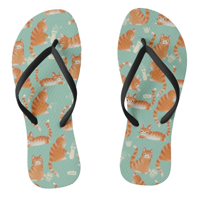 Bad Orange Tabby Cats Knocking Stuff Over Pattern Jandals (Footbed)