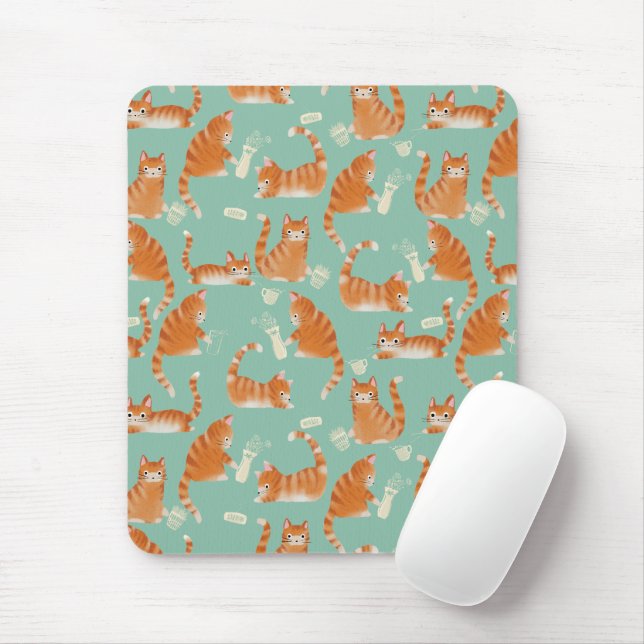 Bad Orange Tabby Cats Knocking Stuff Over Pattern Mouse Pad (With Mouse)